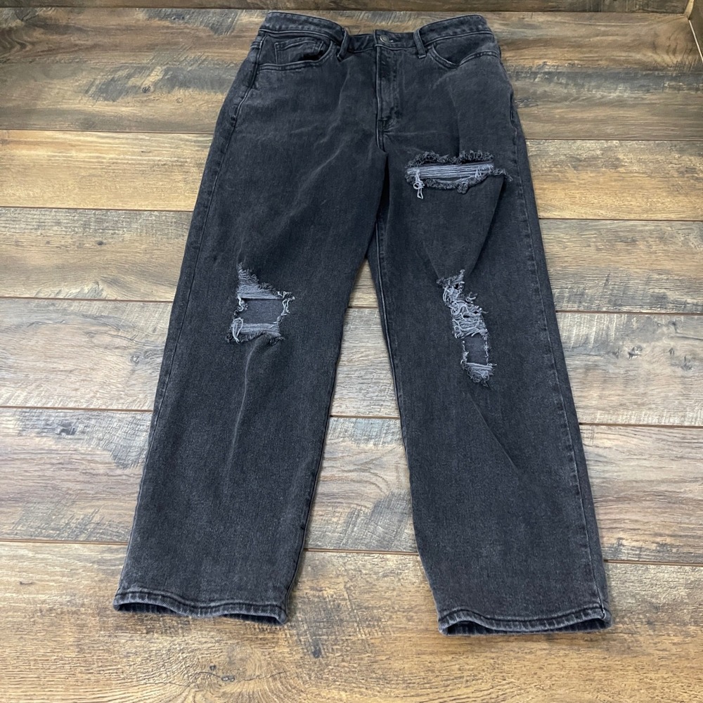 Hollister Ultra High-Rise Vintage Straight Distressed Black Jeans 11R W30 Grunge